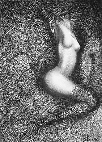 Die Erinnerung des Olivenbaums, Cont pencil on paper,     41 x 29 cm